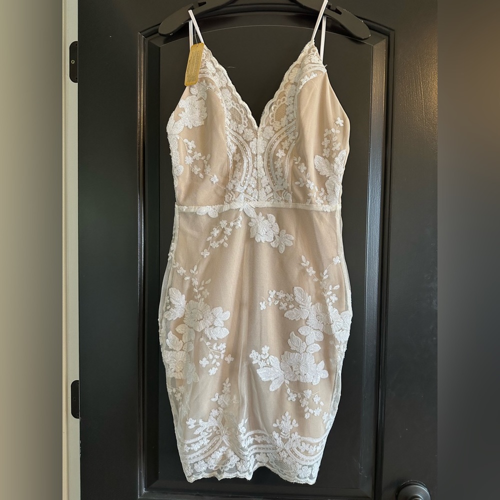 Tan and white sequin dress